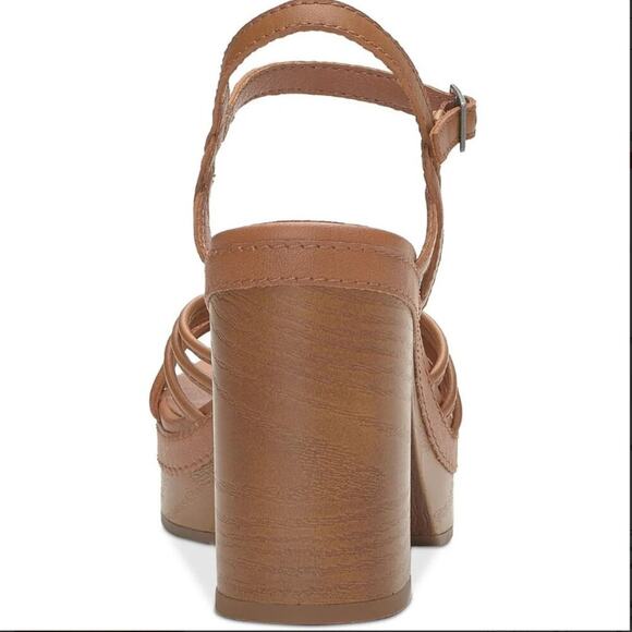 Lucky Brand Ismene Buckle Platform Sandals Cognac Eco Sheep - Picture 3 of 4